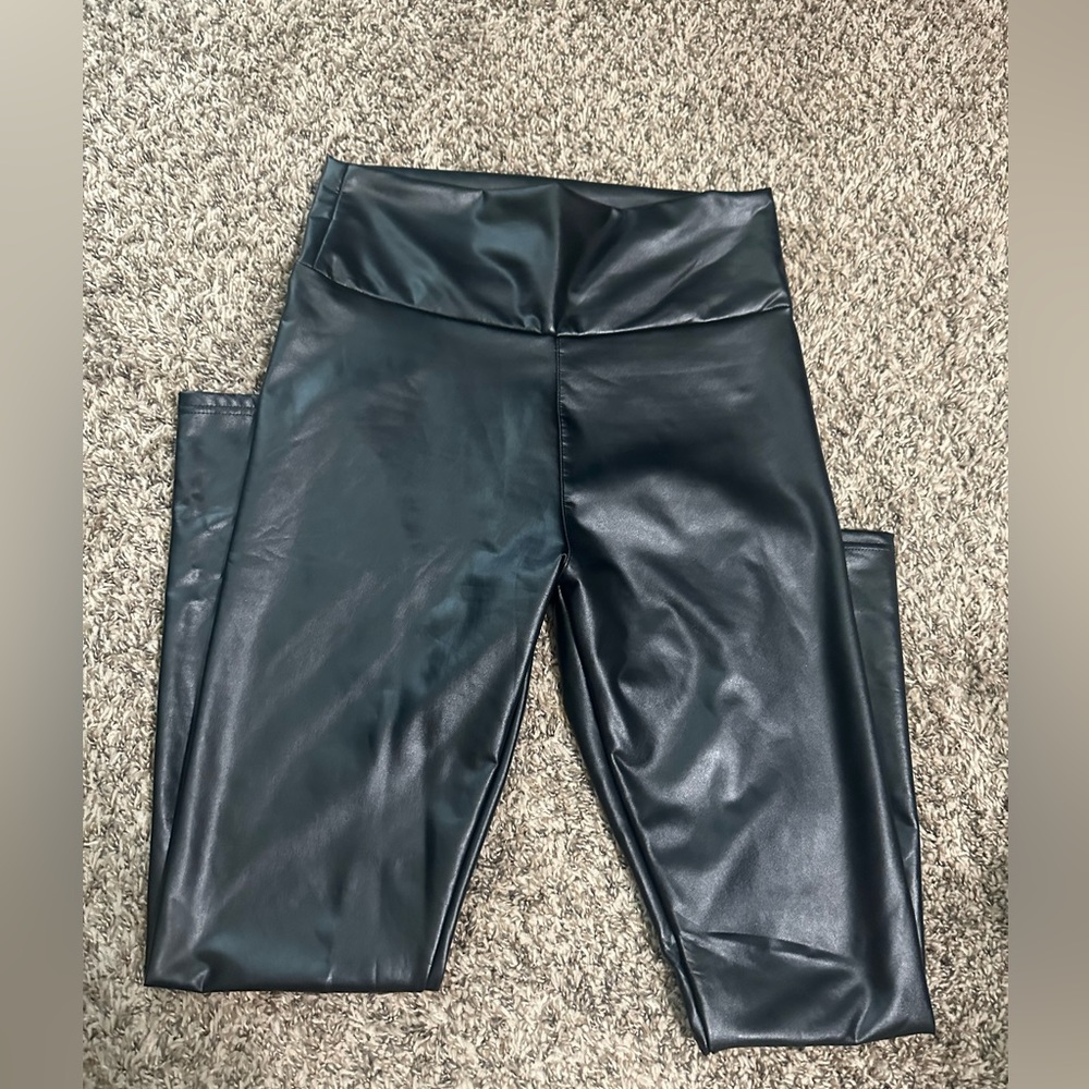 Black faux leather leggings